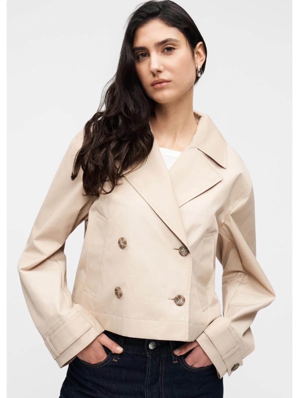 Calvin Klein Short Double-Breasted Trench Jacket - Cream Sz XL